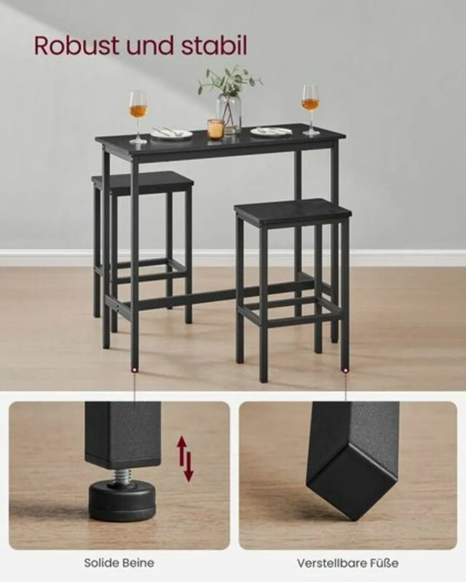 Industrial bar table set, with 2 bar stools - Image 2