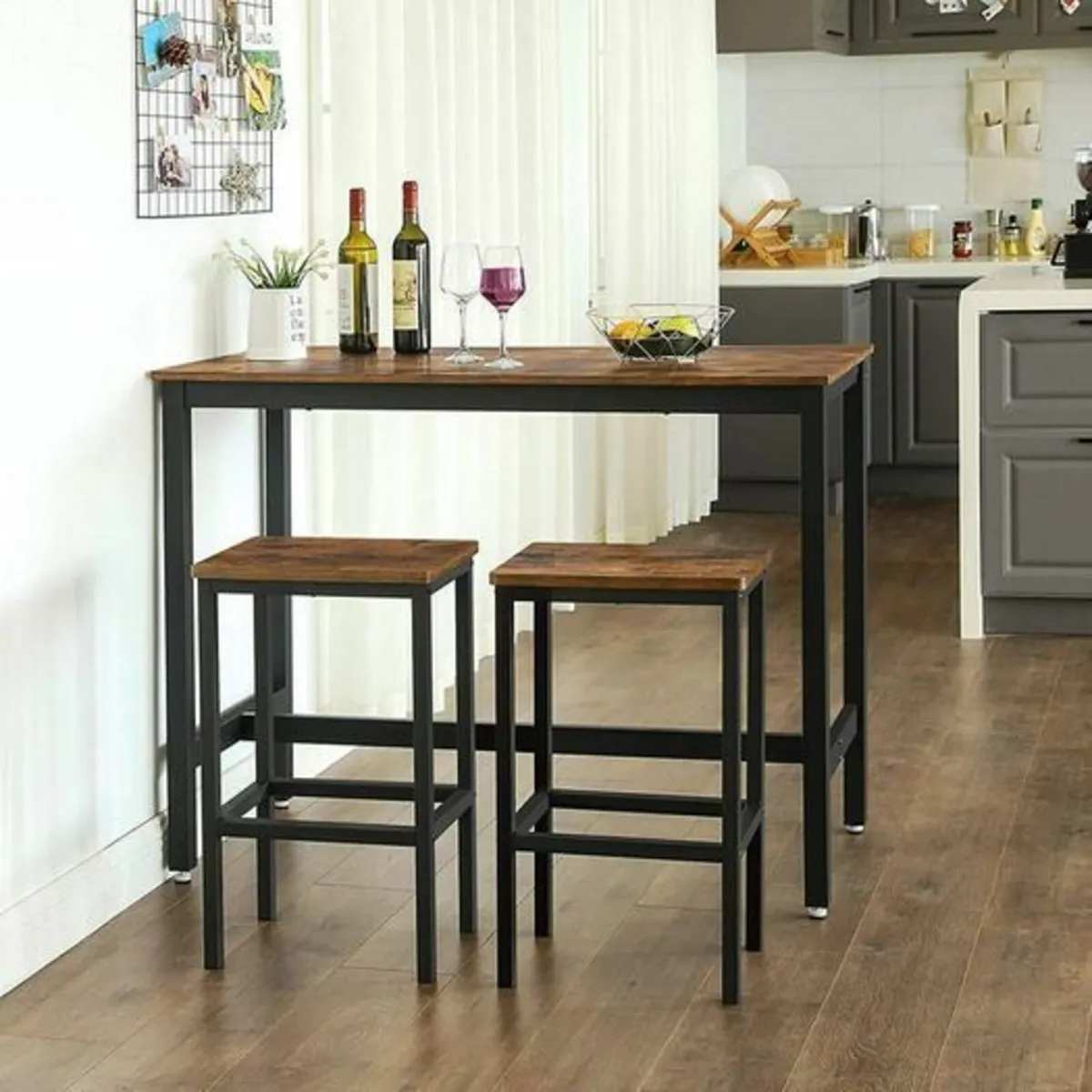 Industrial bar table set, with 2 bar stools - Image 4