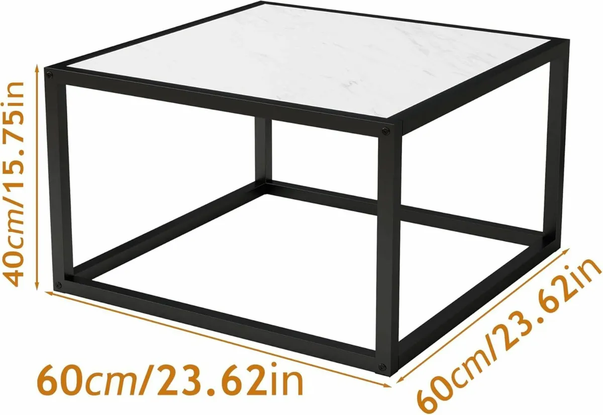 Square Coffee Table Office Living Room White 60cm - Image 3
