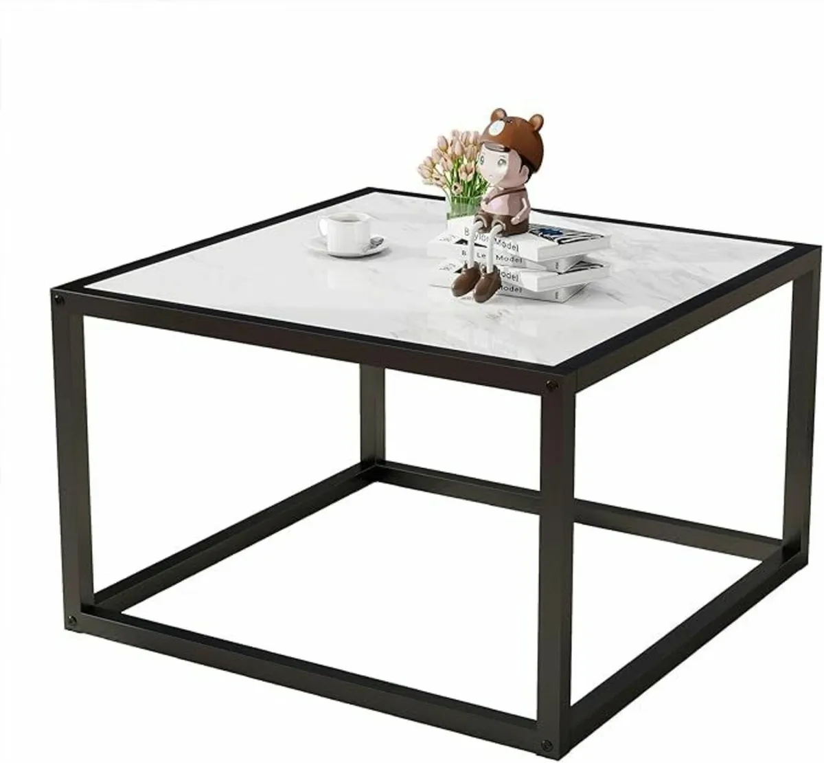 Square Coffee Table Office Living Room White 60cm - Image 2