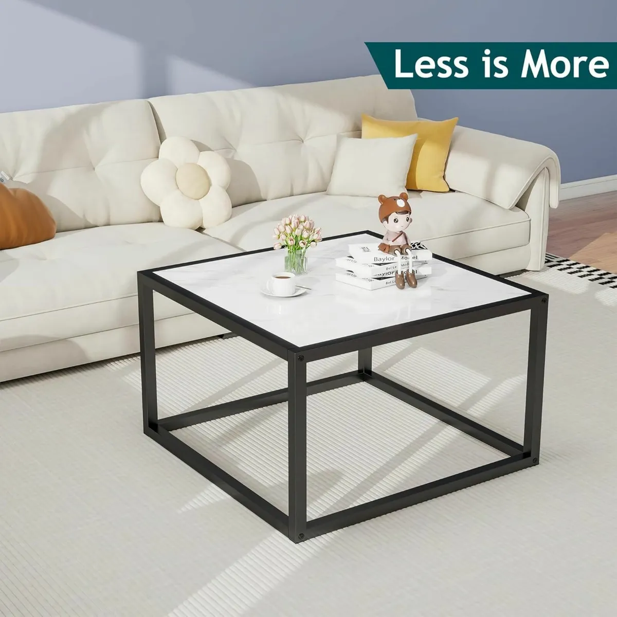 Square Coffee Table Office Living Room White 60cm - Image 1