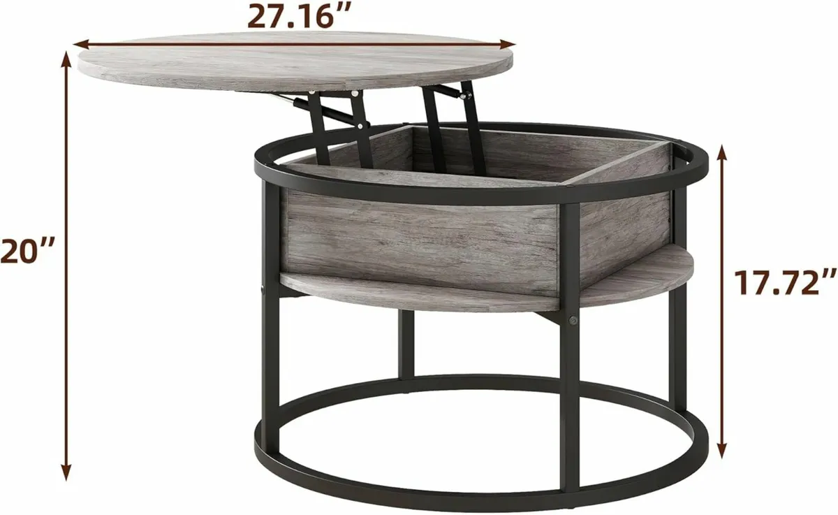 Lift Top Wooden Coffe Table Office Storage Grey - Image 2