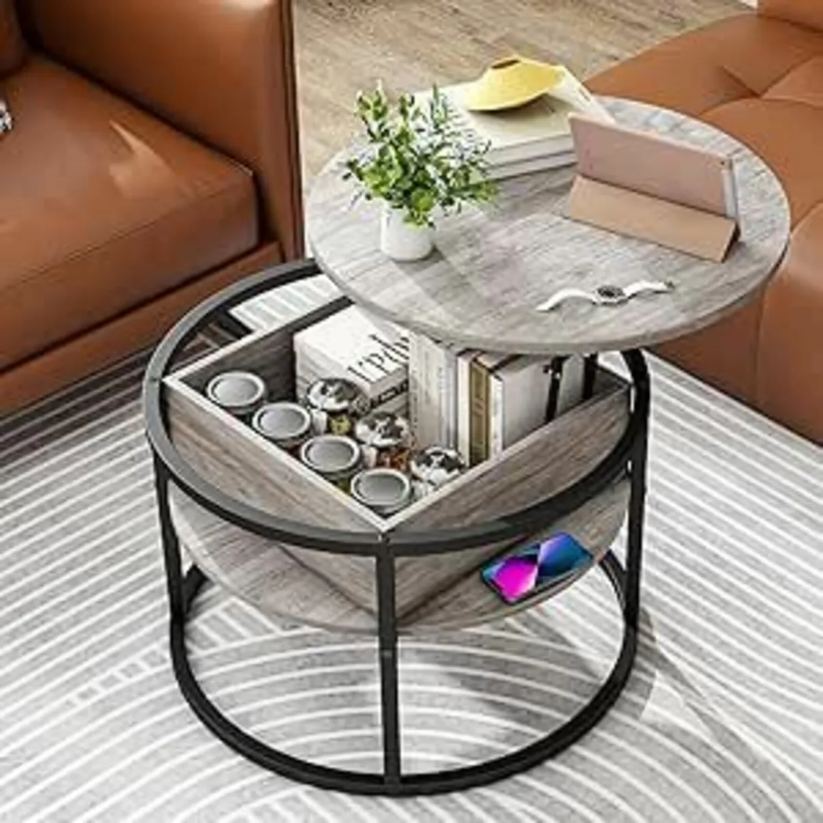Lift Top Wooden Coffe Table Office Storage Grey - Image 3