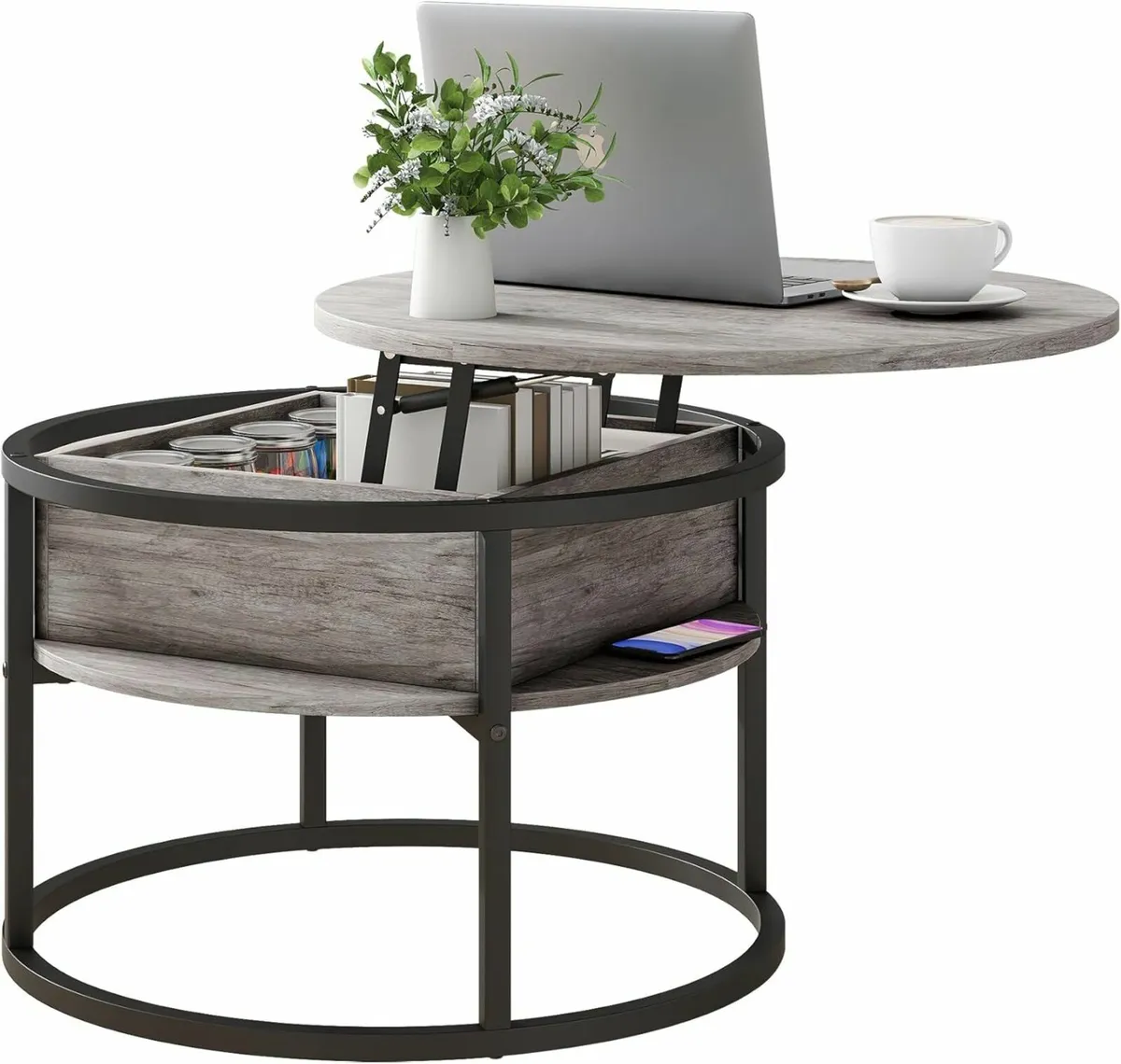 Lift Top Wooden Coffe Table Office Storage Grey - Image 4