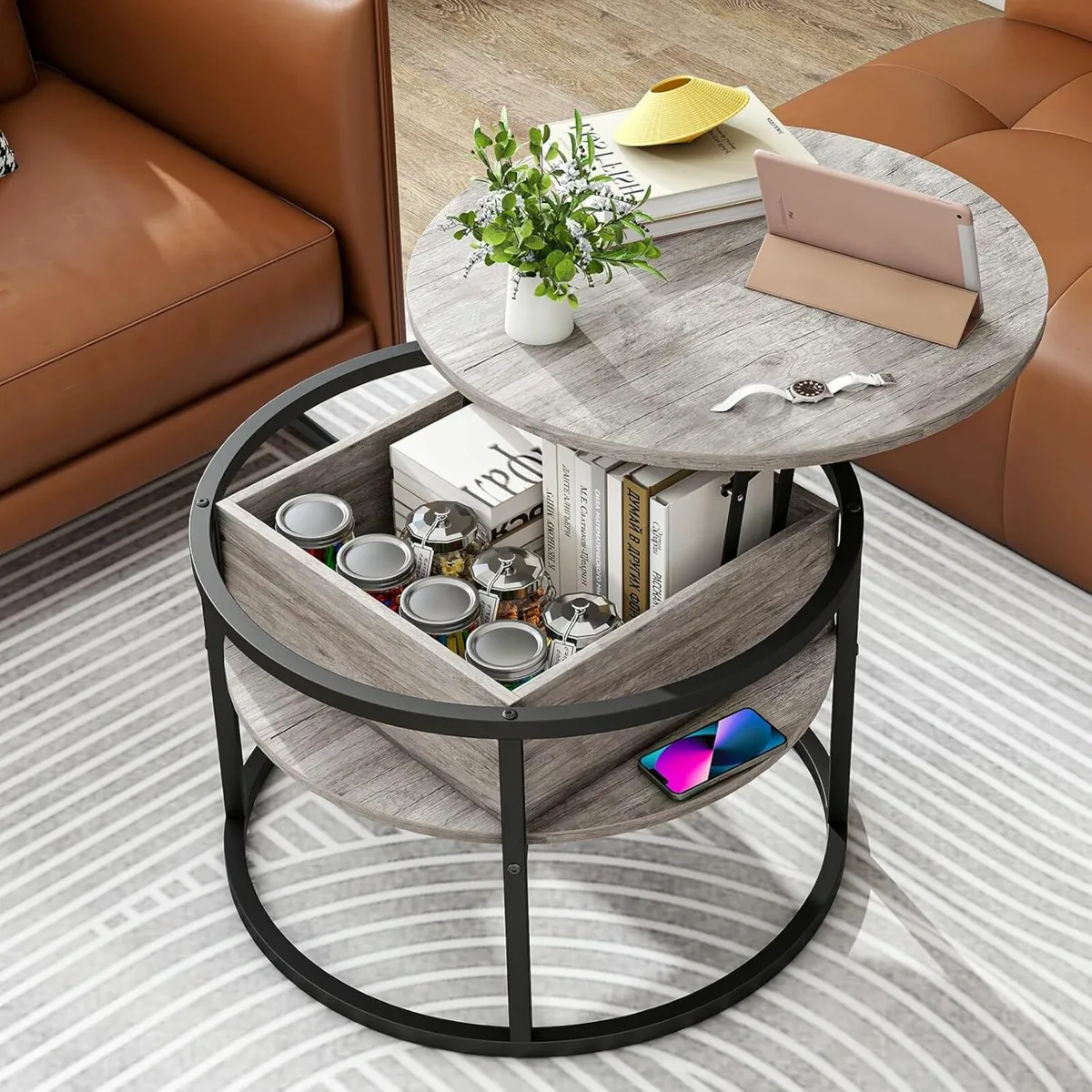 Lift Top Wooden Coffe Table Office Storage Grey - Image 1