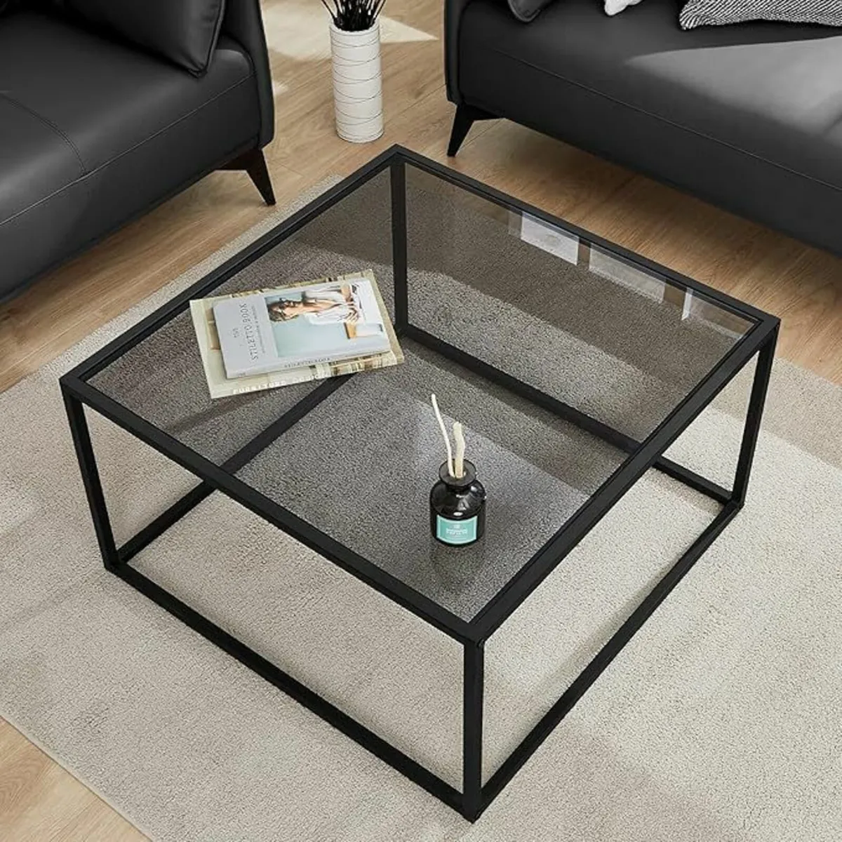 Glass Coffee Table Modern Living Room Gray - Image 2