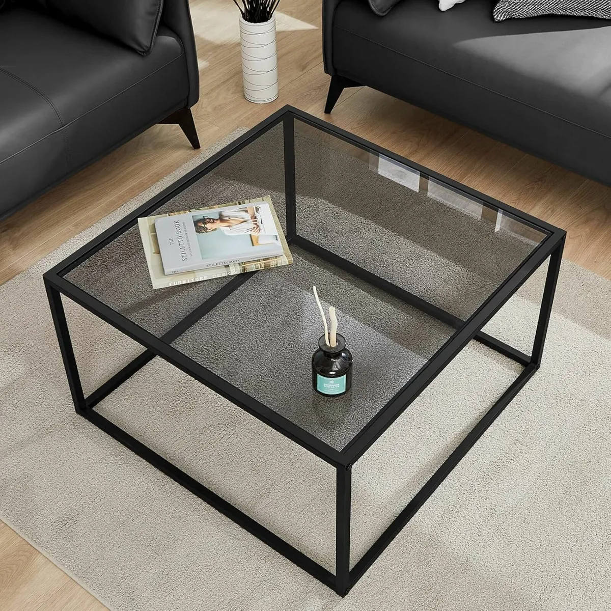 Glass Coffee Table Modern Living Room Gray - Image 1