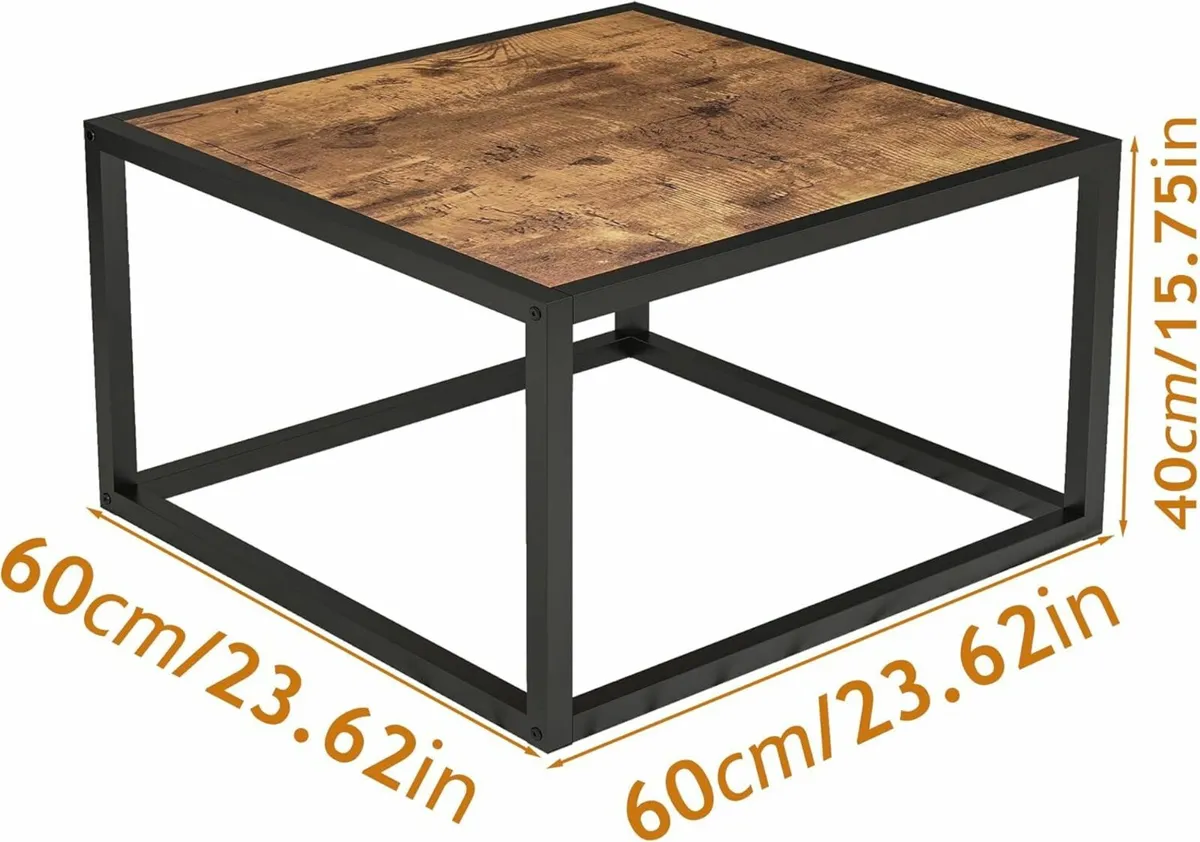 Square Coffee Table Living Room Office Brown 60cm - Image 4