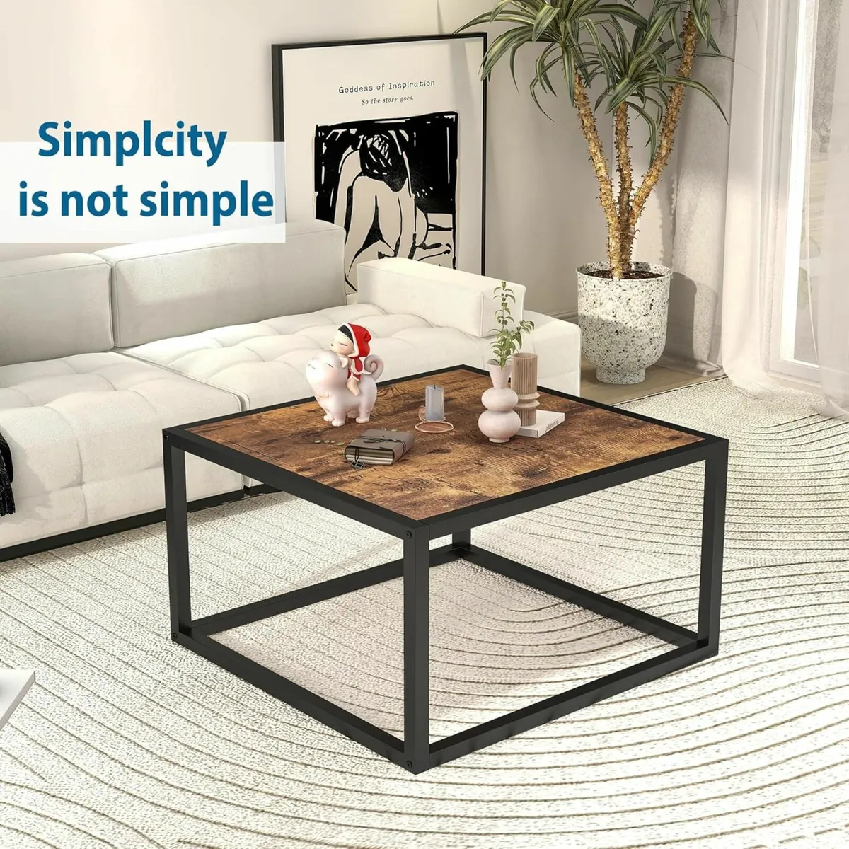 Square Coffee Table Living Room Office Brown 60cm - Image 1