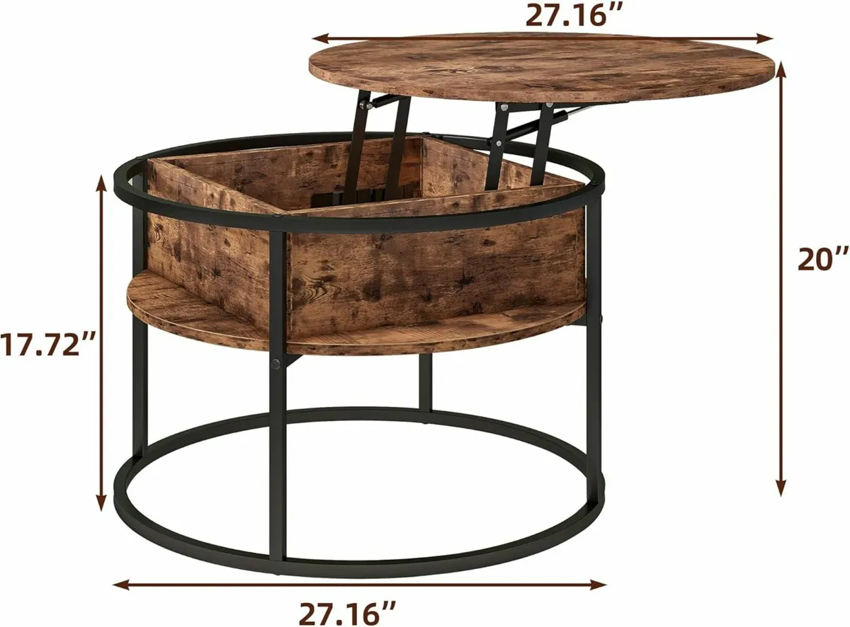 Wooden Coffee Table  Storage Lift Top Living Room - Image 2