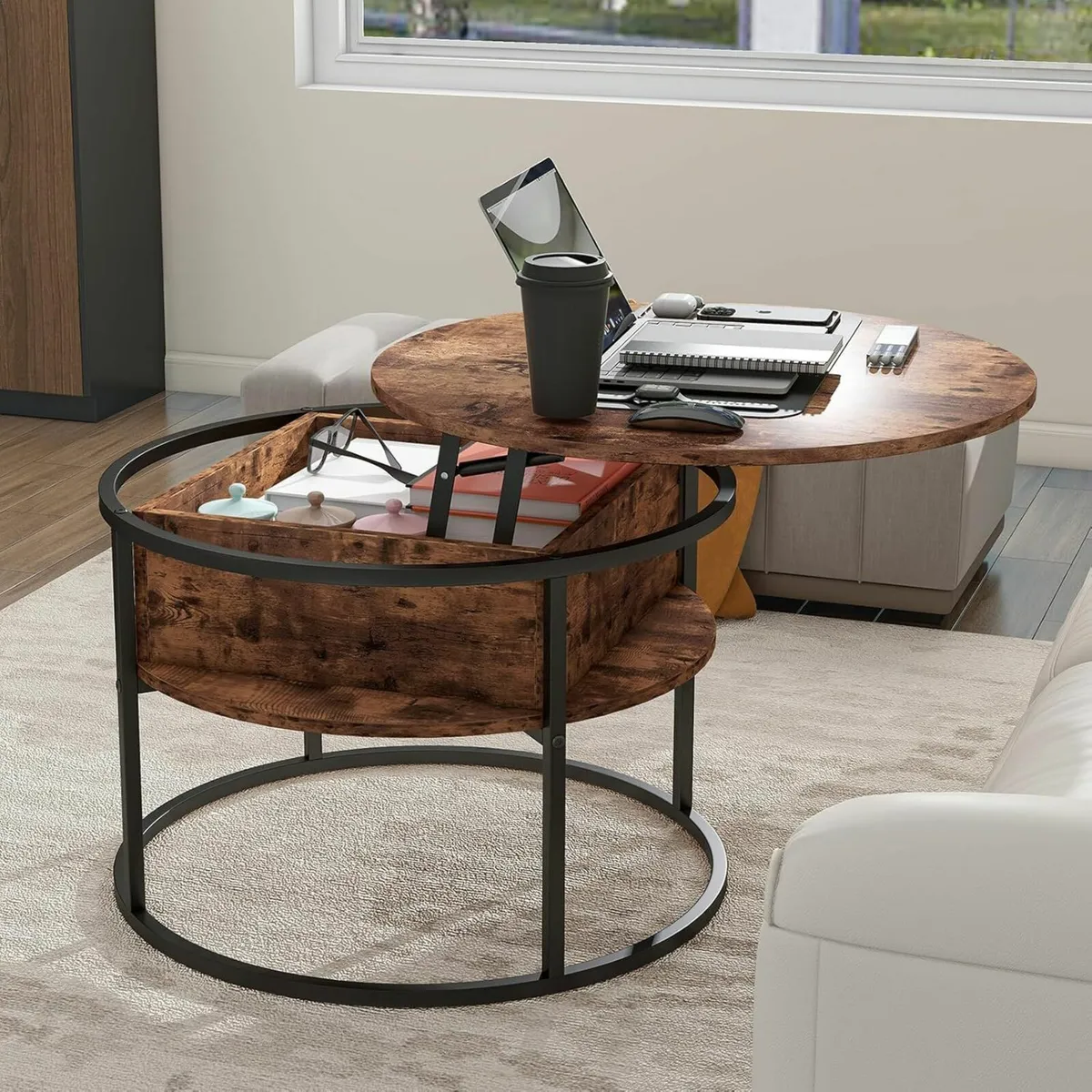 Wooden Coffee Table  Storage Lift Top Living Room - Image 4