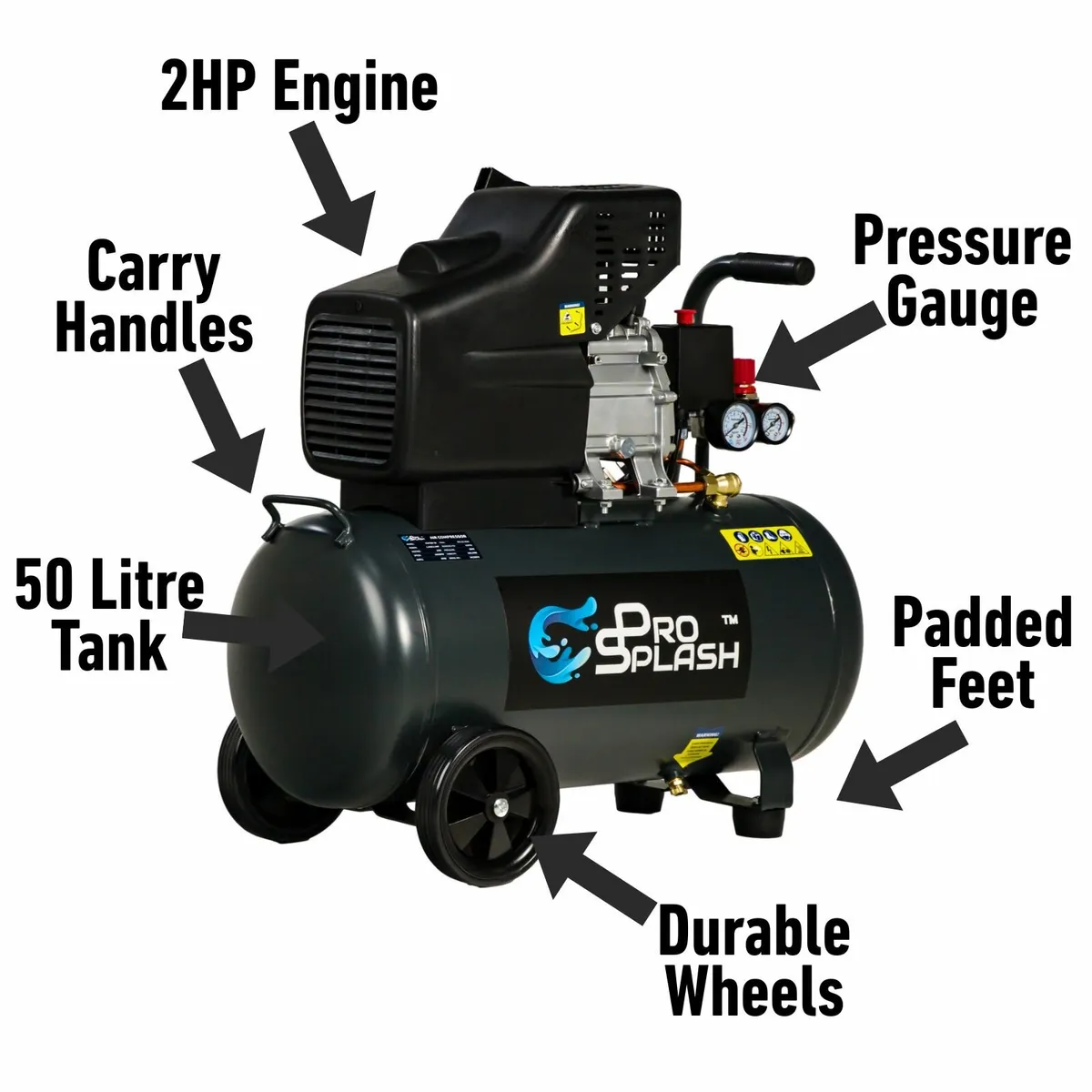 Portable 50L Air Compressor 1.5kW (6.5 CFM) 8 Bar - Image 2