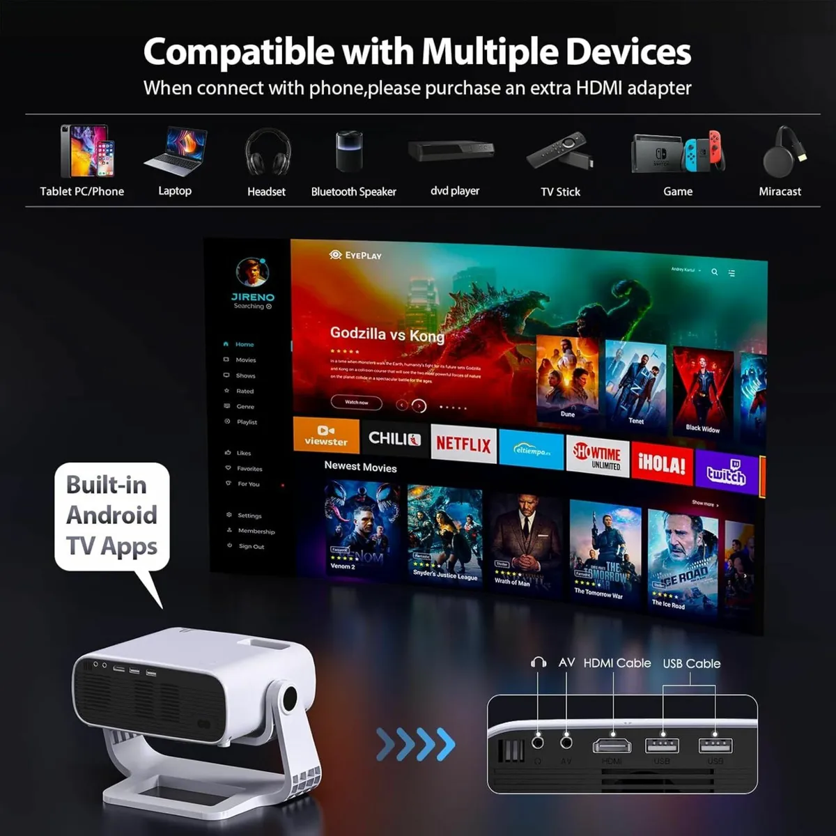 Smart Projector Built-in Apps, Native 1080P 4K - Image 2