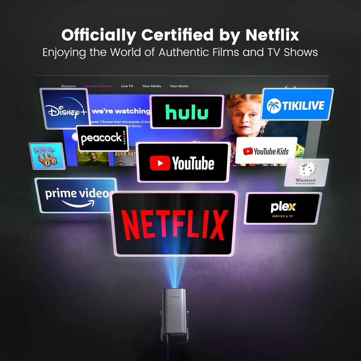 Netflix Projector, Smart FHD 1080P Portable black - Image 2