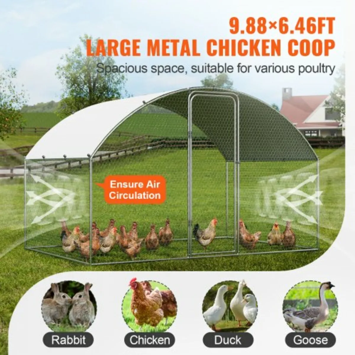 Chicken Coop, 3x1.97x1.99 m Walk-in Large Metal Ch - Image 2