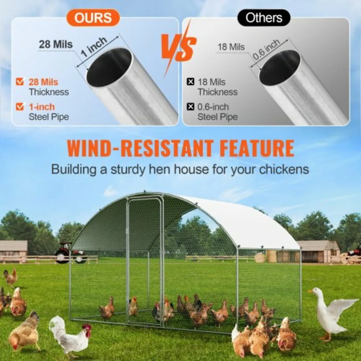 Chicken Coop, 3x1.97x1.99 m Walk-in Large Metal Ch - Image 3