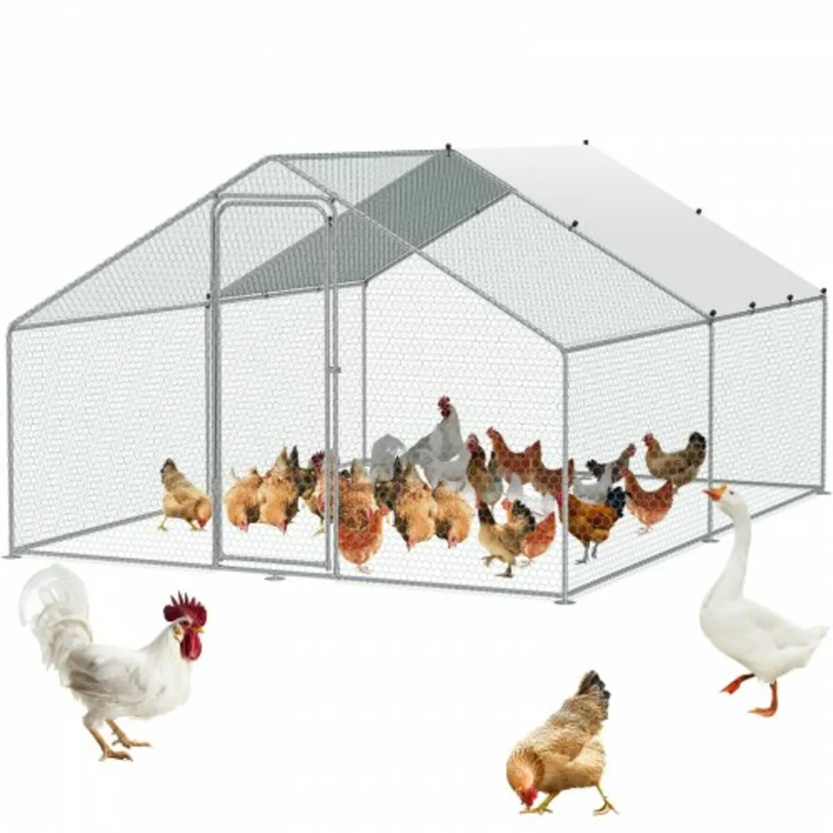 Metal Chicken Coop Walk-in Chicken Run with Waterp - Image 1