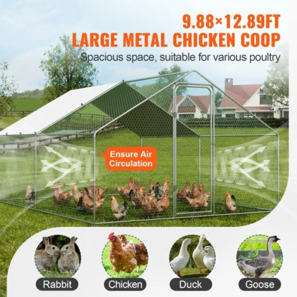 Metal Chicken Coop Walk-in Chicken Run with Waterp - Image 2
