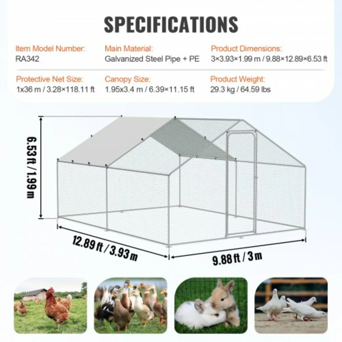 Metal Chicken Coop Walk-in Chicken Run with Waterp - Image 4