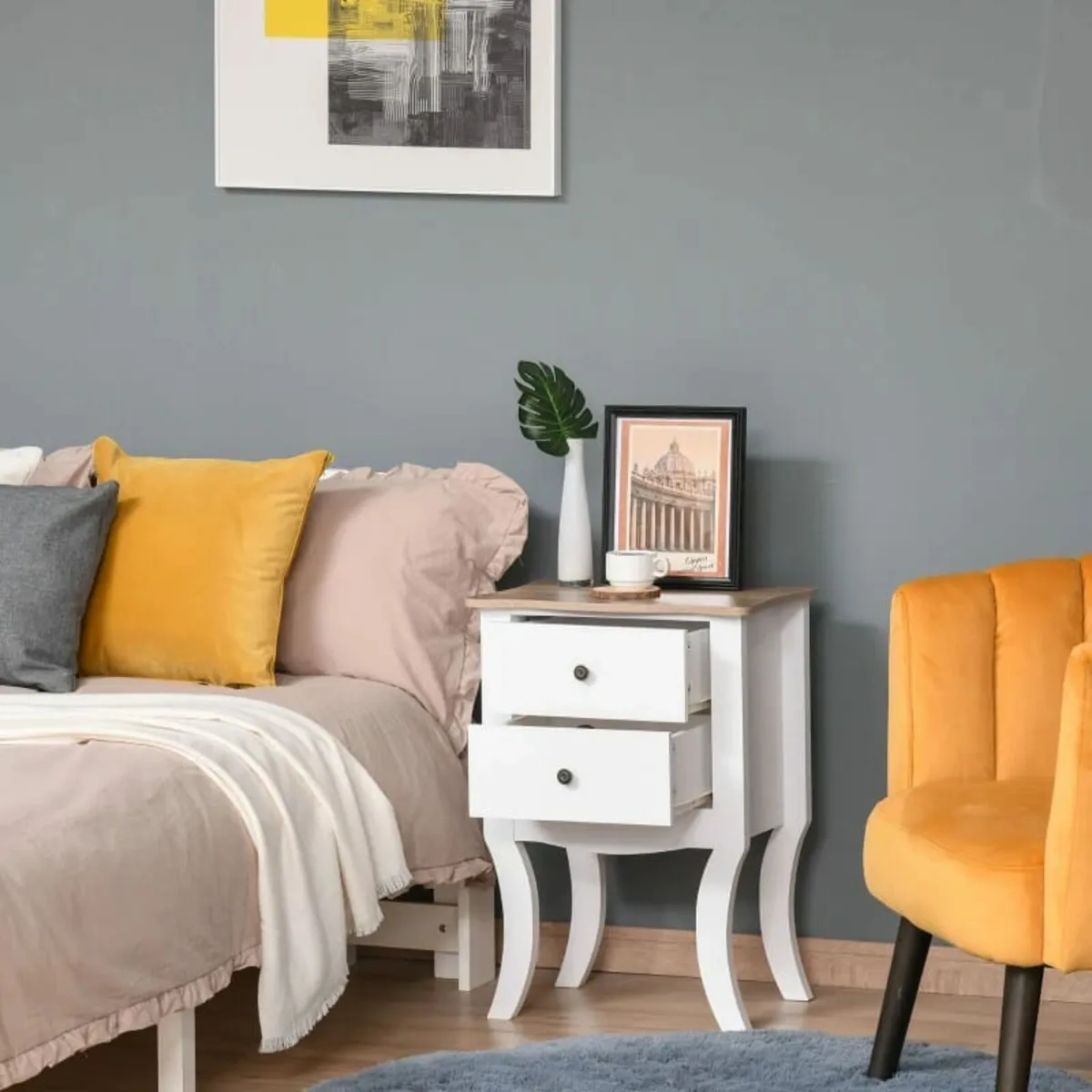 Modern Night Table with 2 Drawers, Bedside Table, - Image 3