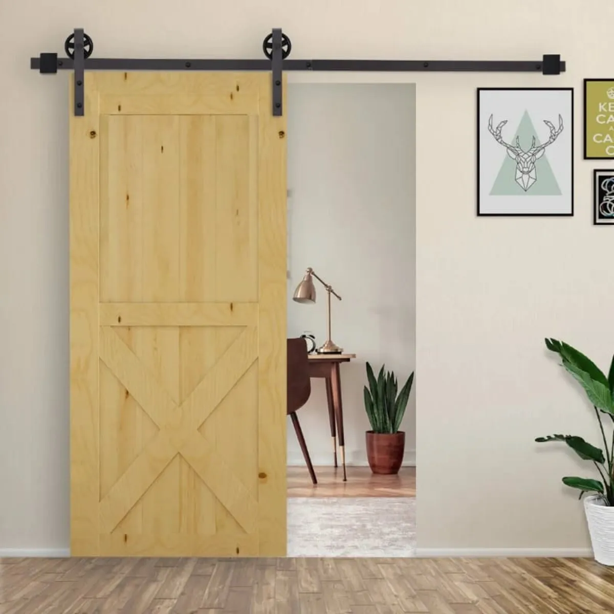 6ft Modern Single Sliding Barn Door Track Kit Set - Image 3