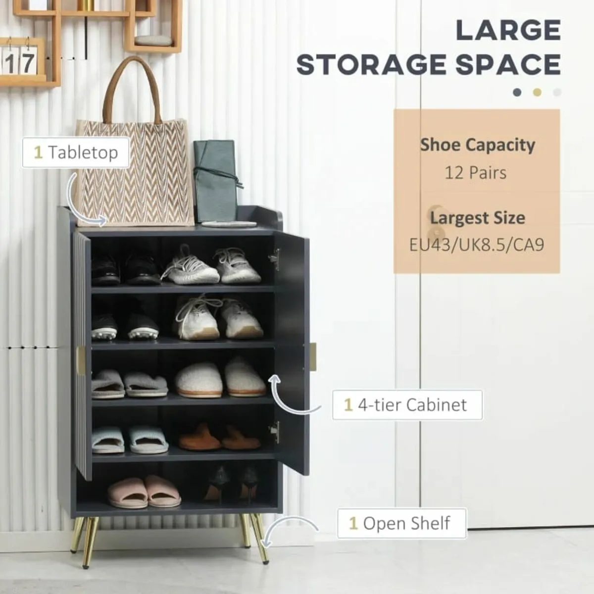 Shoe Cabinet with 2 Doors, Open Shelf and Adjustab - Image 4