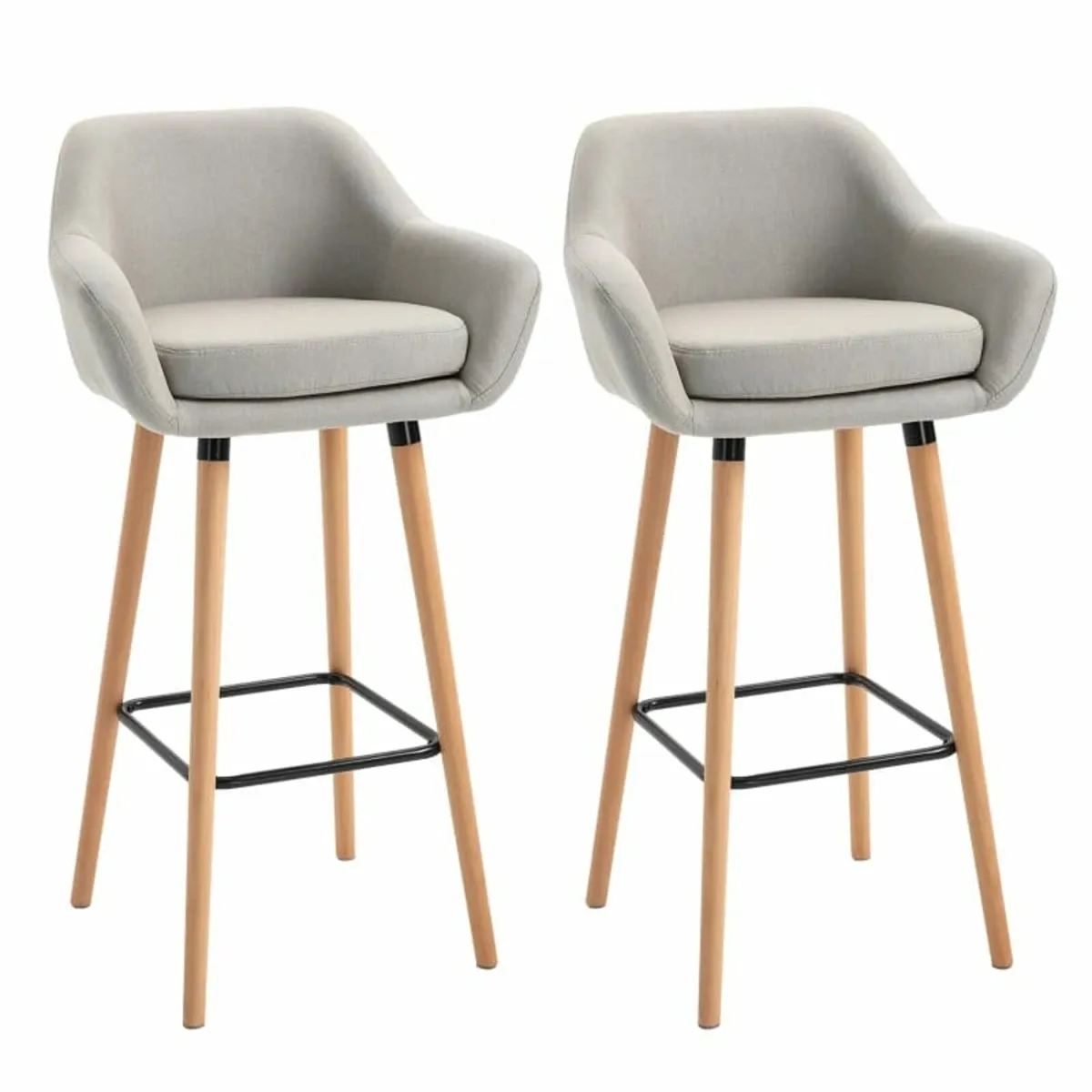 2 Bar Stools Modern Upholstered Seat Bar Chairs w/ - Image 1