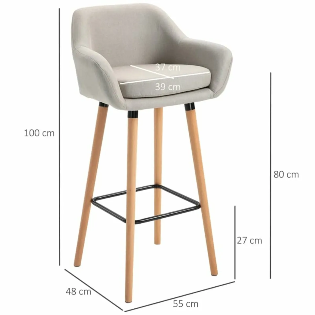 2 Bar Stools Modern Upholstered Seat Bar Chairs w/ - Image 2