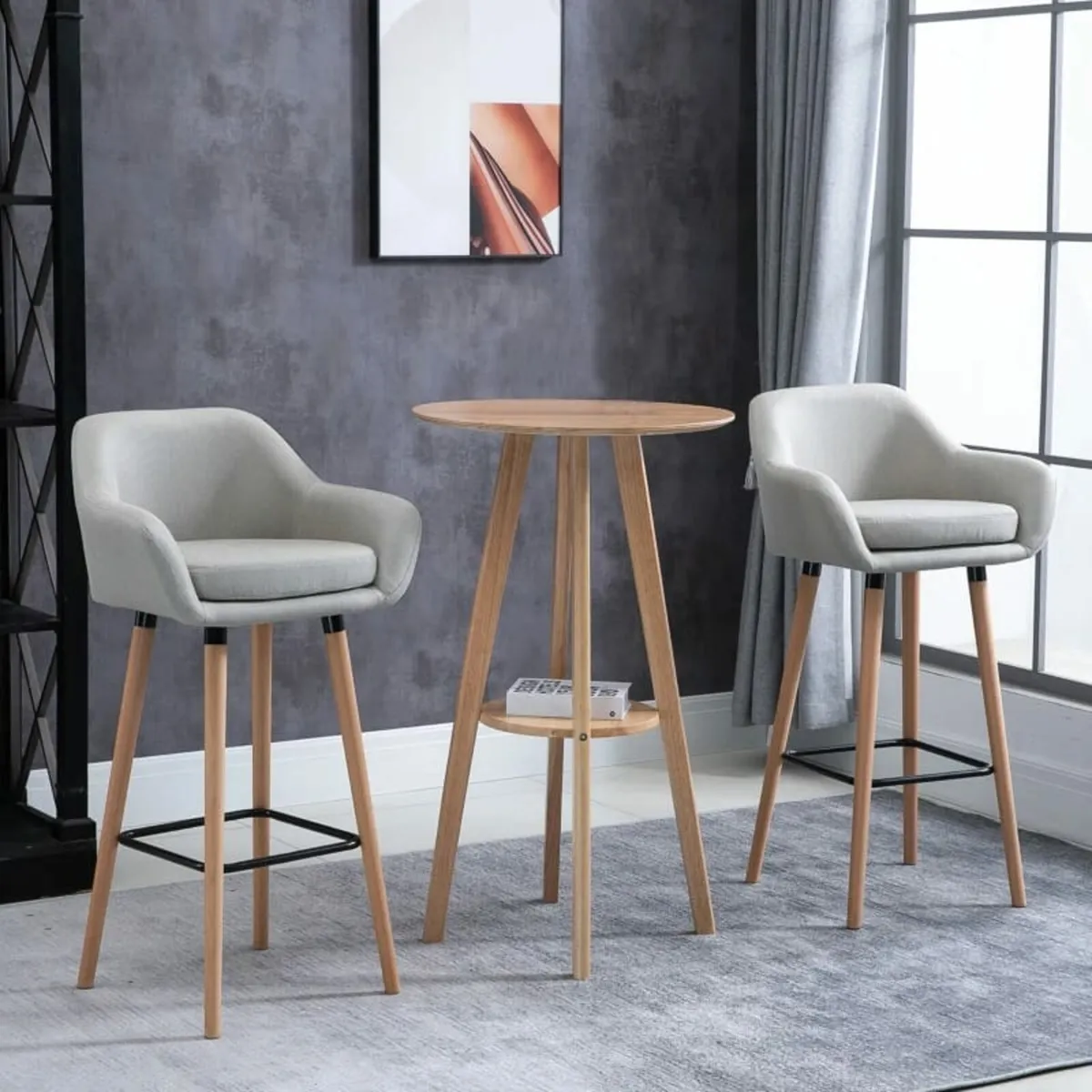 2 Bar Stools Modern Upholstered Seat Bar Chairs w/ - Image 3