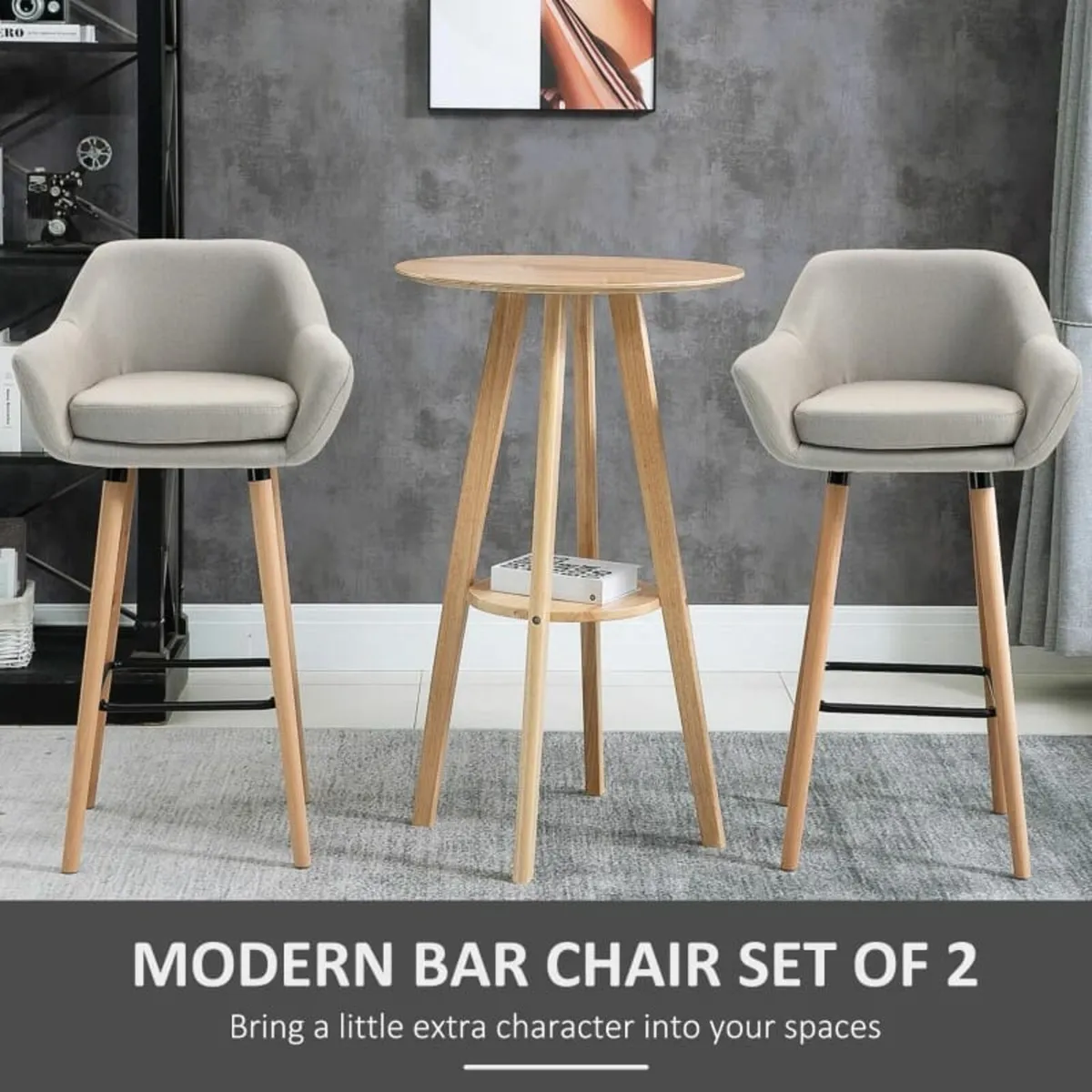 2 Bar Stools Modern Upholstered Seat Bar Chairs w/ - Image 4
