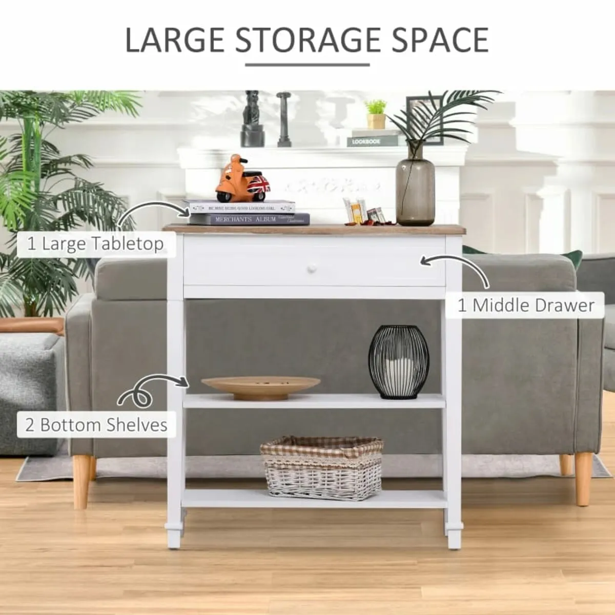 Console Table Hallway Side Desk 1 Drawer 2 Shelves - Image 4