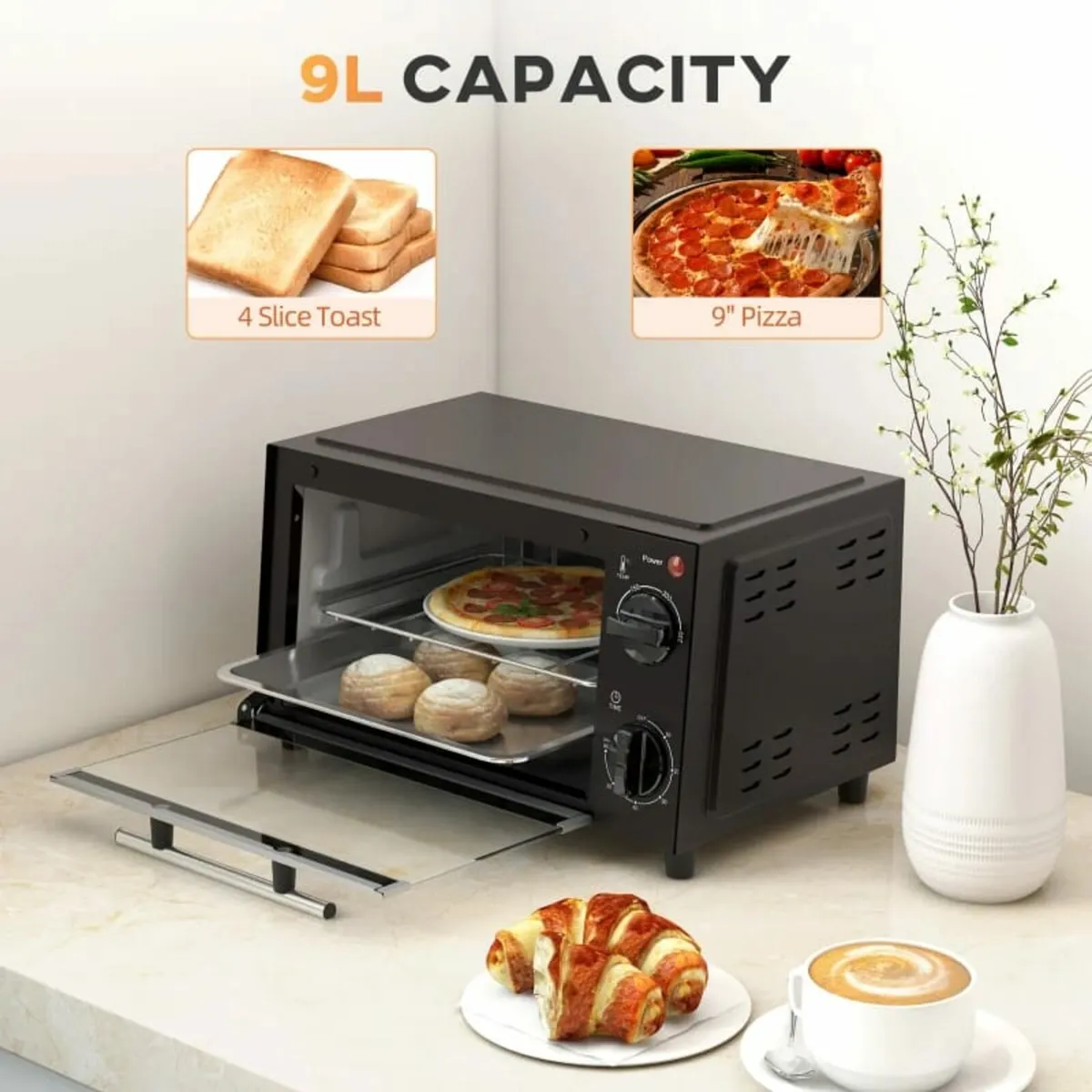 Mini Oven, 9L Countertop Electric Grill, Toaster O - Image 3