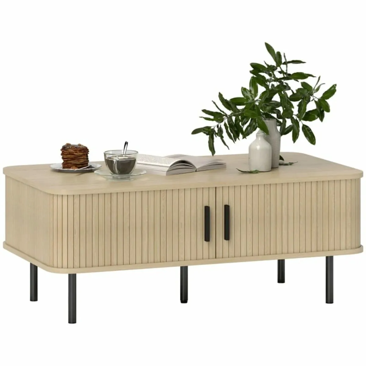 Table with Storage, Living Room Table with Slatted - Image 1