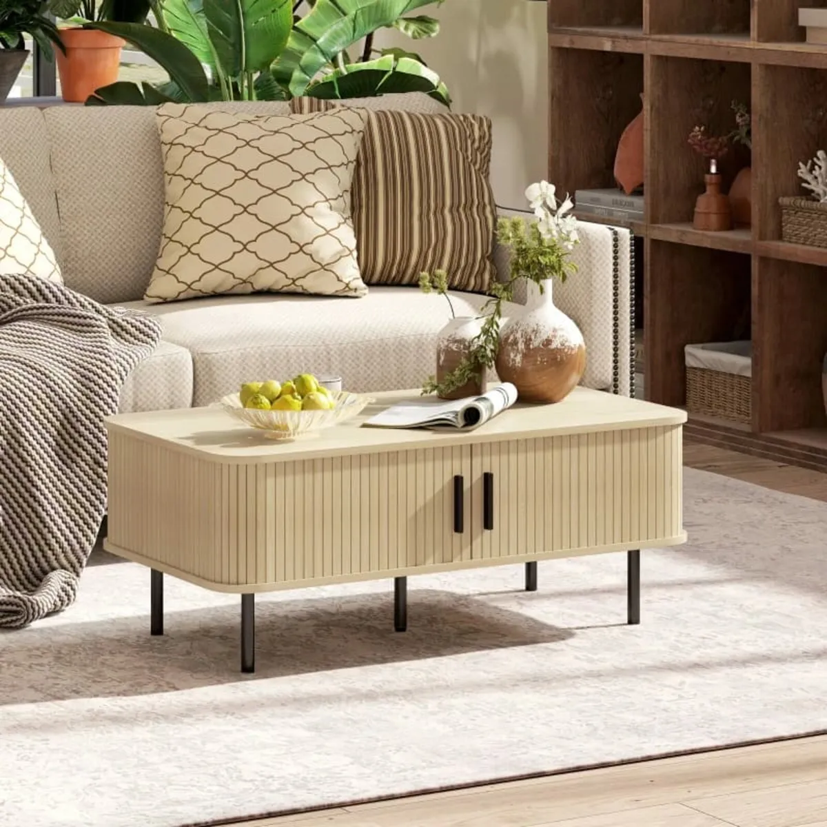 Table with Storage, Living Room Table with Slatted - Image 2