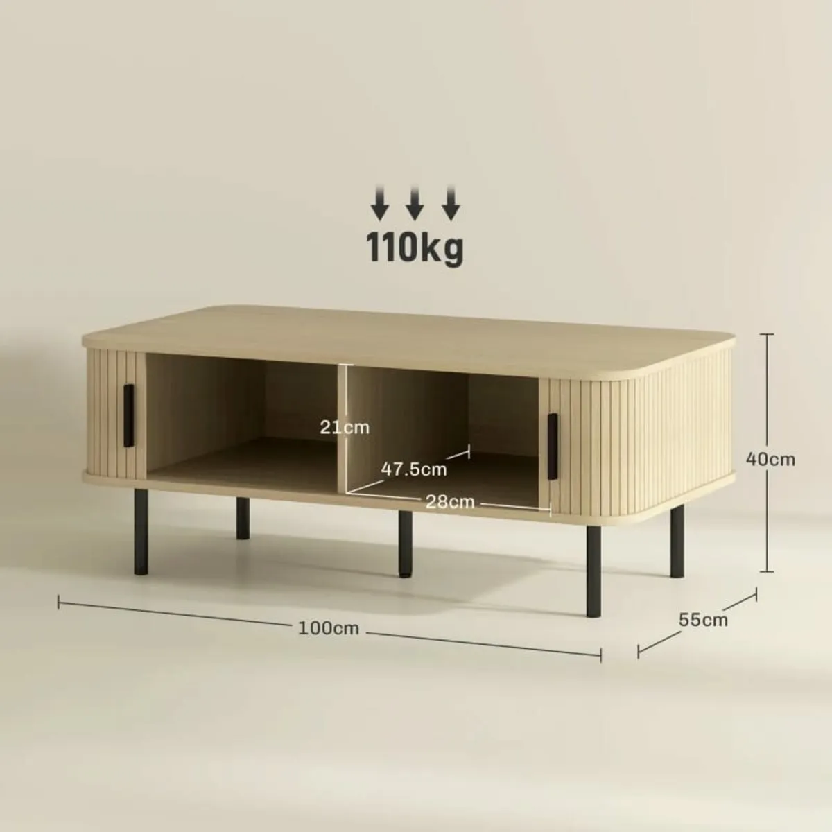 Table with Storage, Living Room Table with Slatted - Image 3