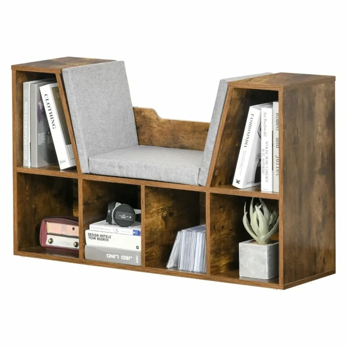 Bookcase Storage Shelf with Cushioned Reading Seat - Image 1