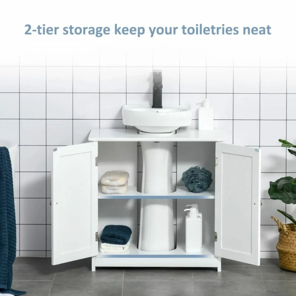 60x60cm Under-Sink Storage Cabinet w/ Adjustable S - Image 3