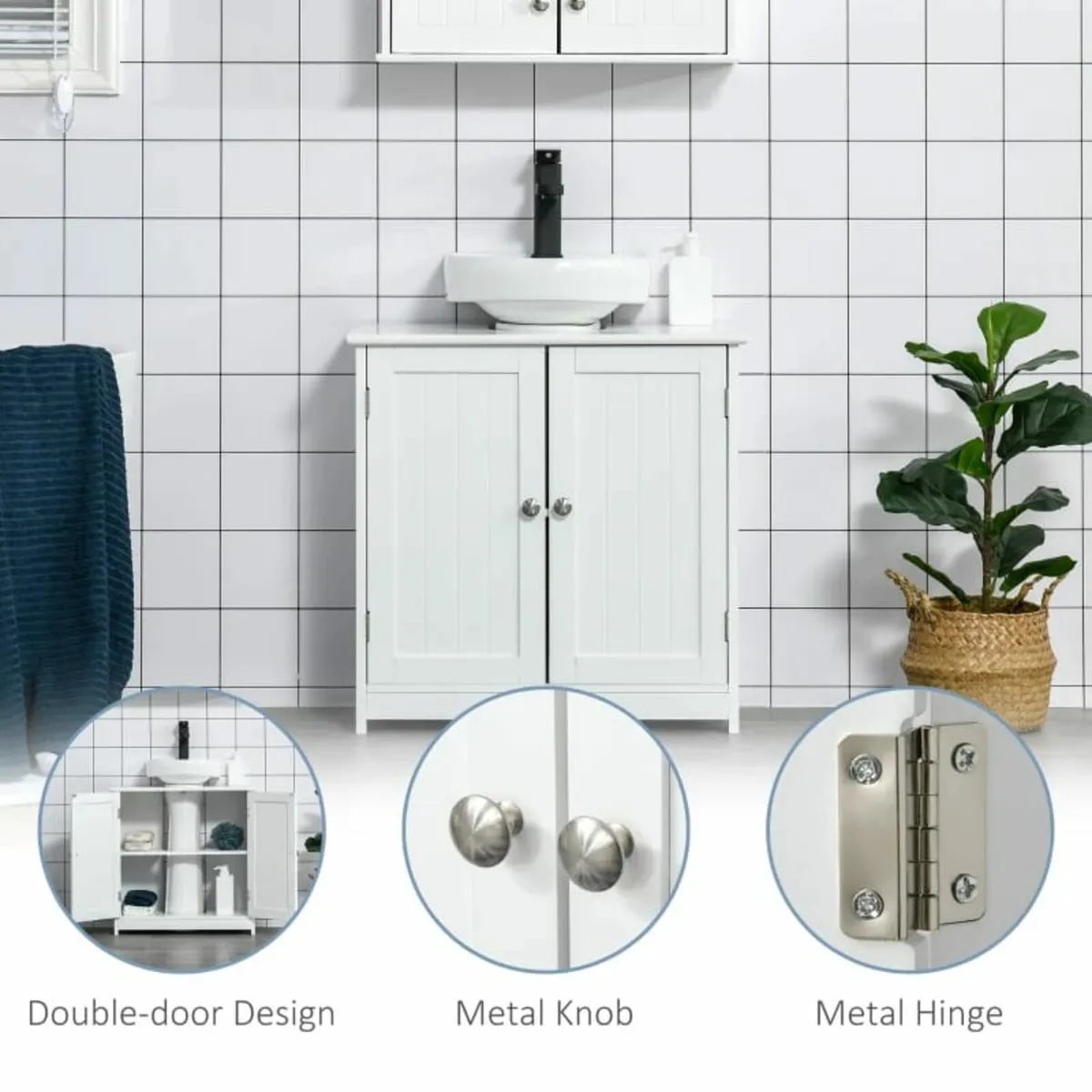 60x60cm Under-Sink Storage Cabinet w/ Adjustable S - Image 4
