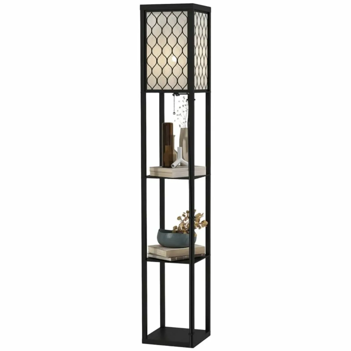 Shelf Floor Lamp Standing Lamp W/4-tier Wooden Ope - Image 1