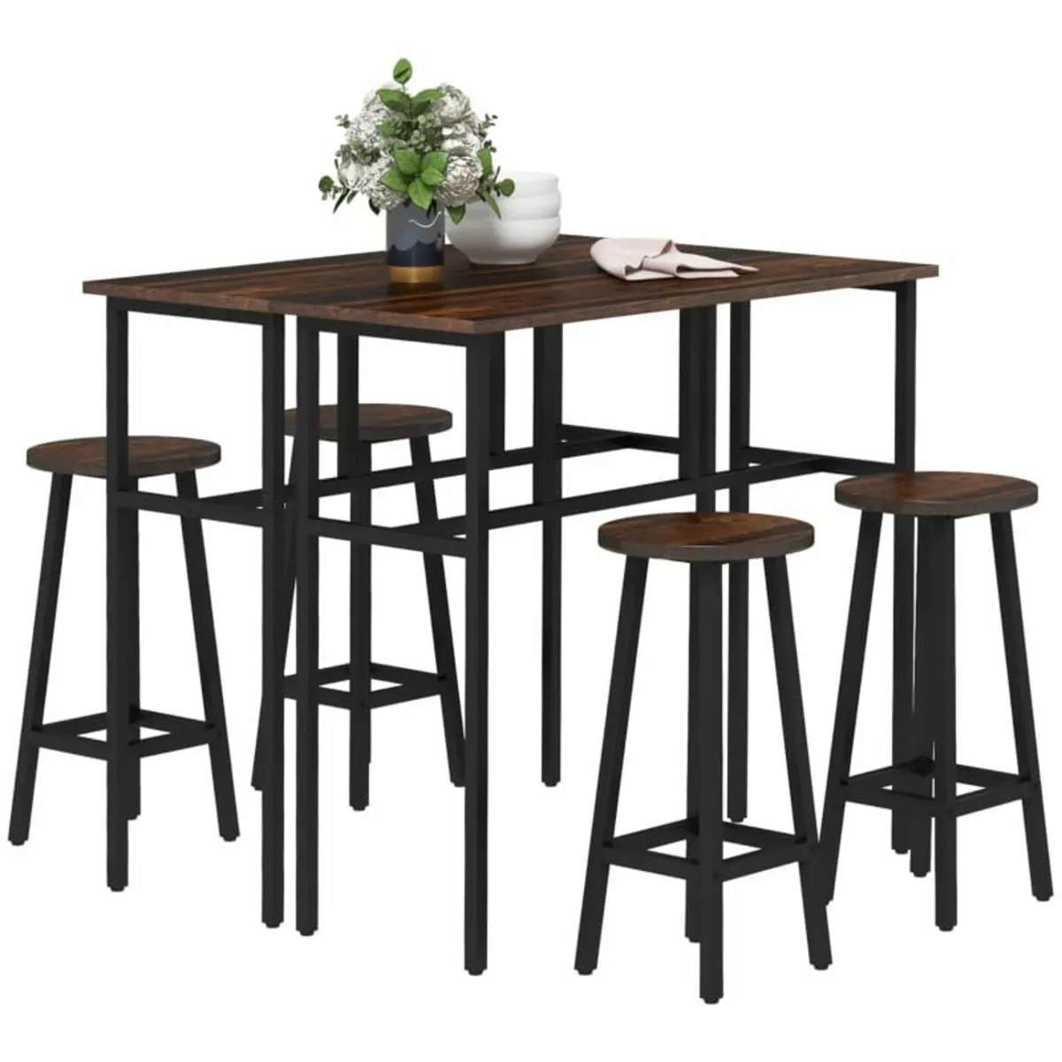 6-Piece Bar Table Set, 2 Breakfast Tables with 4 S - Image 1