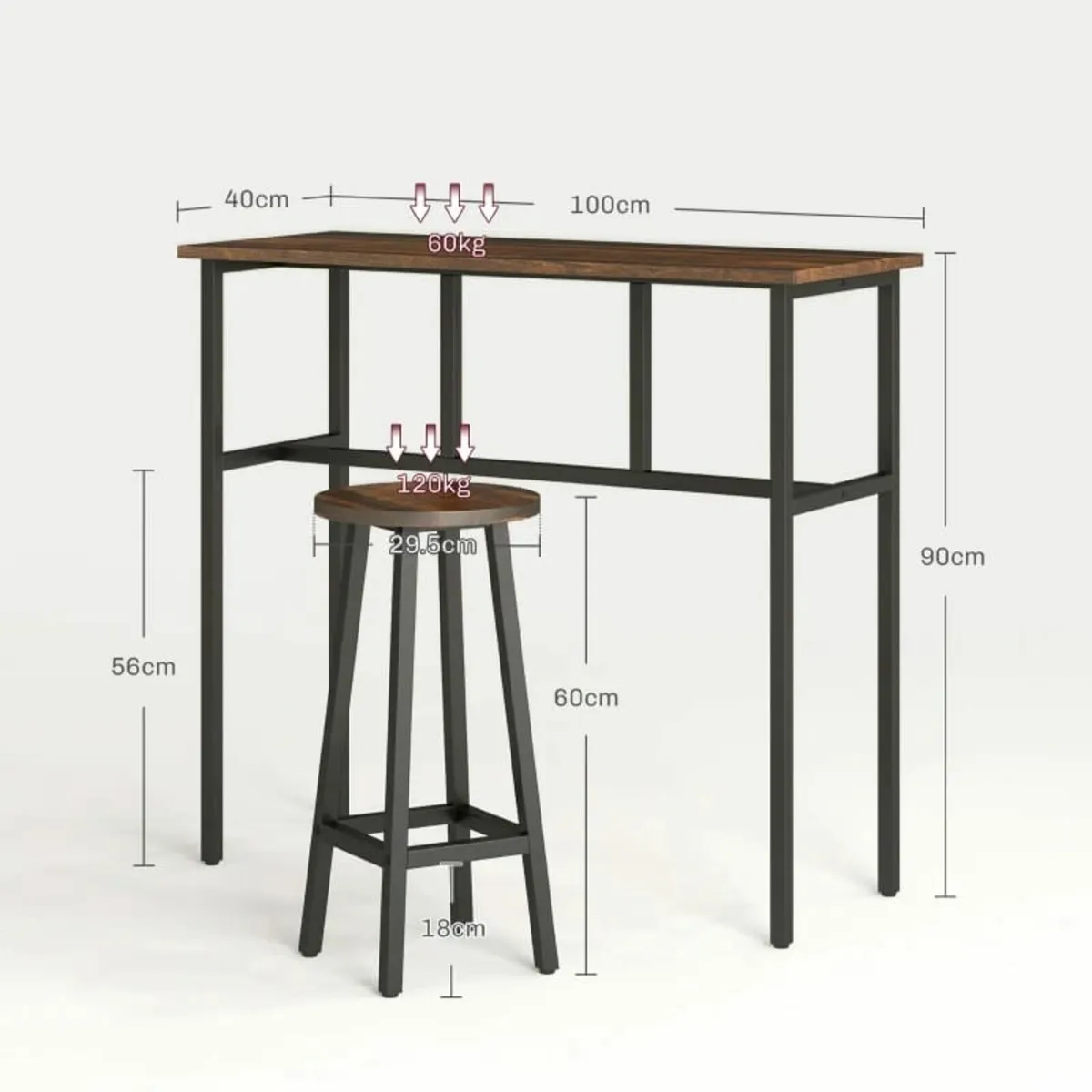 6-Piece Bar Table Set, 2 Breakfast Tables with 4 S - Image 3