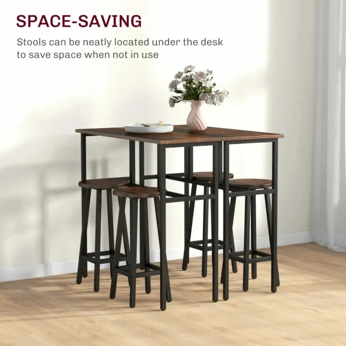 6-Piece Bar Table Set, 2 Breakfast Tables with 4 S - Image 4