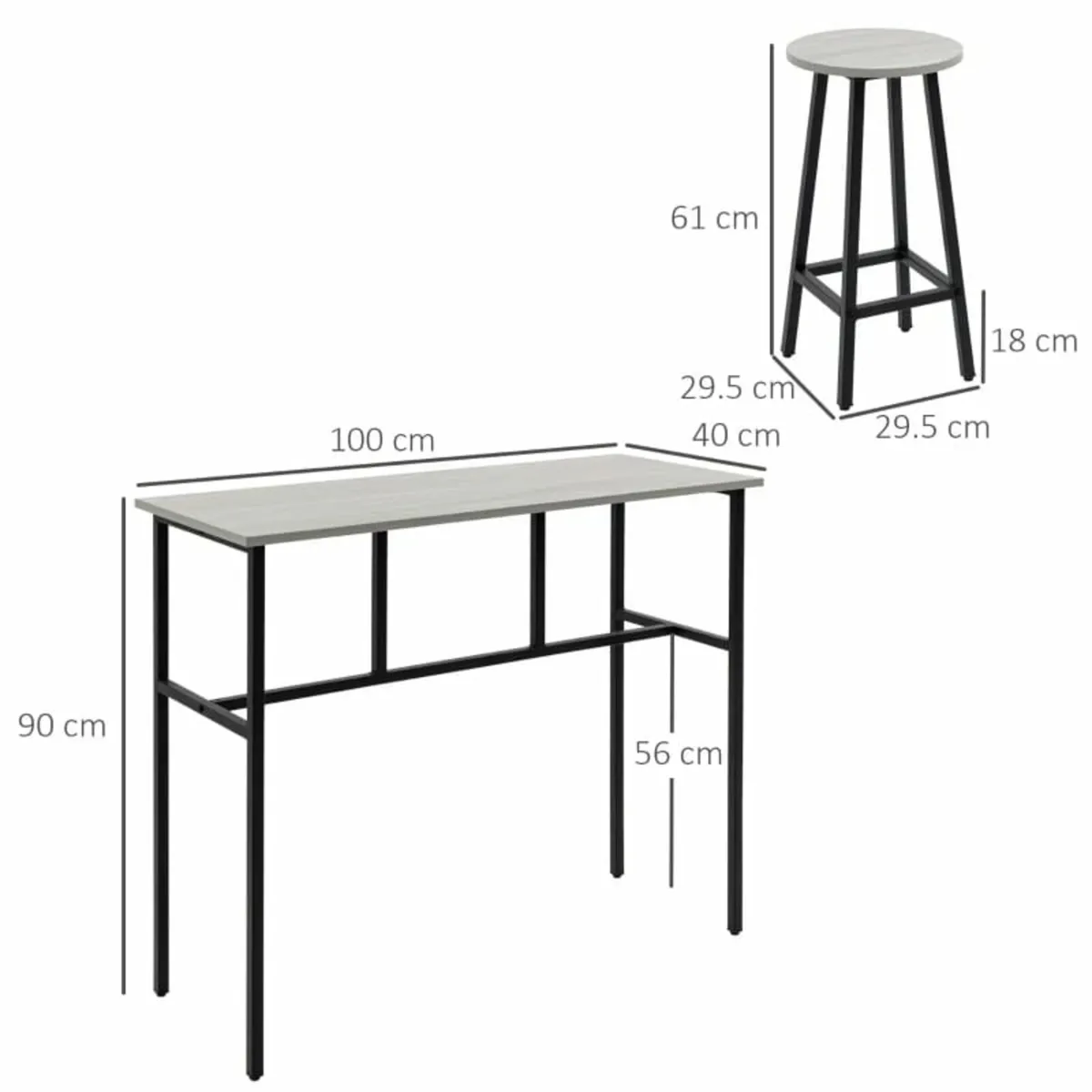Bar Table Set, 2 Breakfast Tables with 4 Stools, C - Image 2