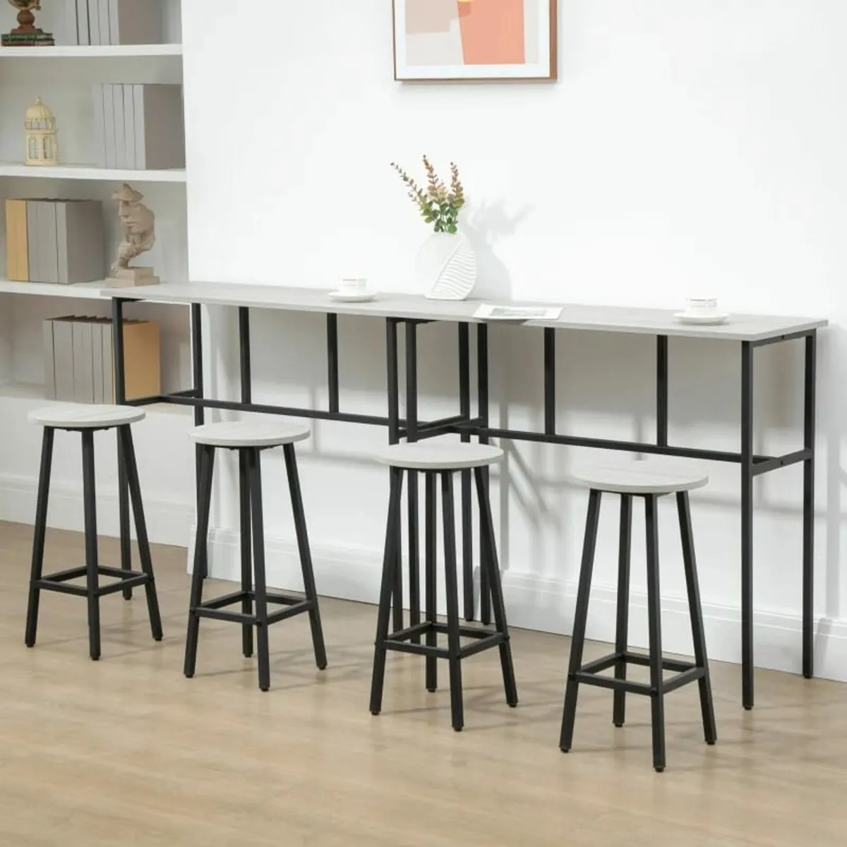 Bar Table Set, 2 Breakfast Tables with 4 Stools, C - Image 3