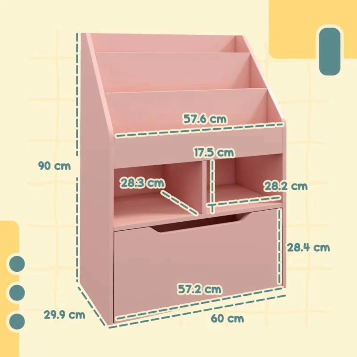 Kids Bookshelf, Toy Organiser, with Storage Drawer - Image 2