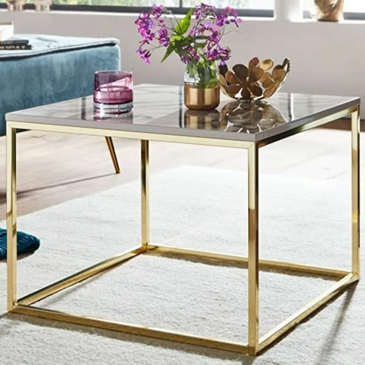 Faux Marble Coffee Table 60 x 60 x 45 cm with Marb - Image 2