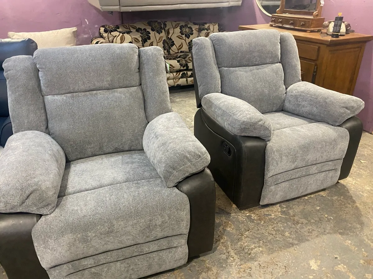 New grey fabric recliner 3 11 sofa set - Image 2