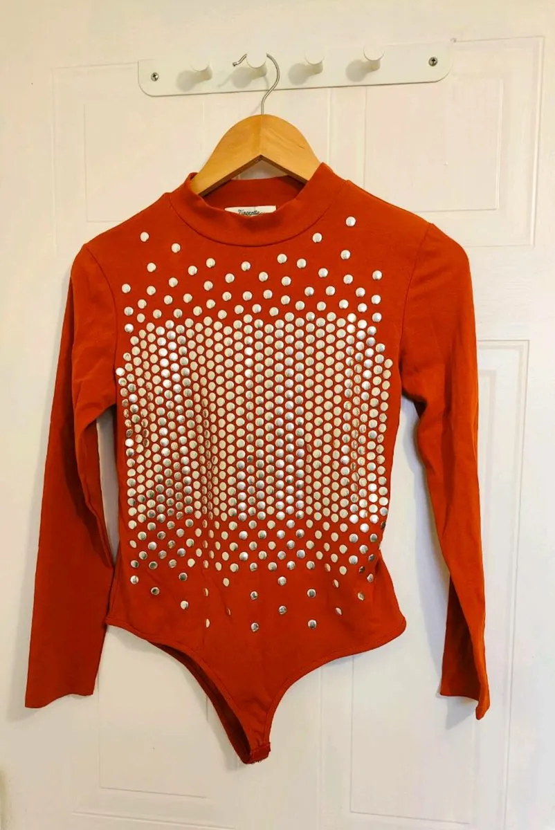 Statement Rust Bodysuit with Silver Studs – Size S - Image 1