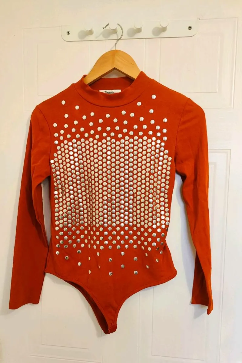 Statement Rust Bodysuit with Silver Studs – Size S - Image 3