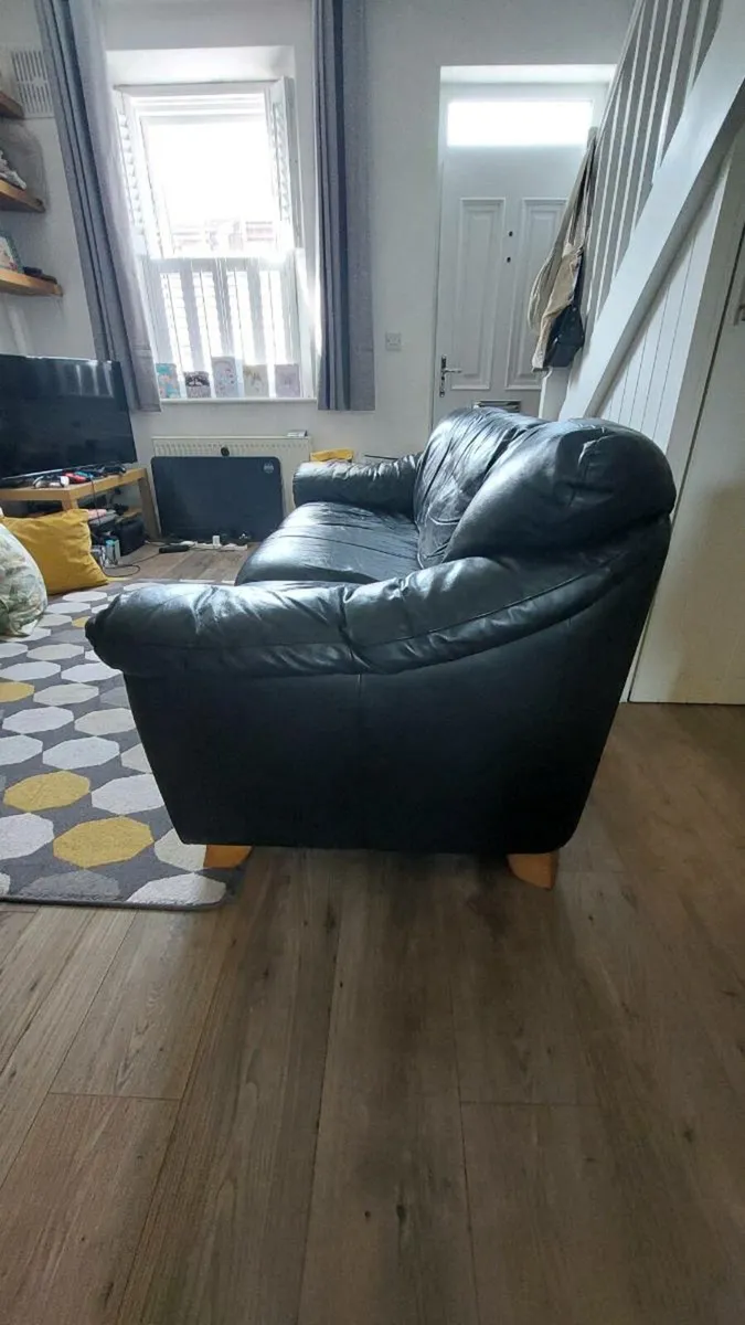 Black leather 3-seater sofa - Image 4
